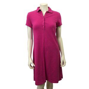 Lands' End Short Sleeve Polo Dress in Fuchsia